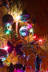 ornaments and lights on the Christmas tree