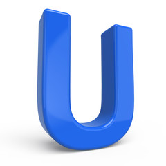 3d glossy blue letter U