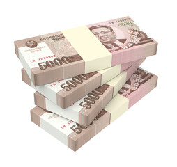 North Korea won bills isolated on white background. Computer generated 3D photo rendering.