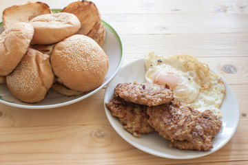 hamburger pork Fried egg