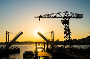 ship dock at Toyosu area Evening view,tokyo,japan