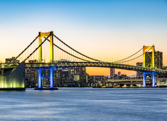 Rainbow Bridge in Tokyo at sunset