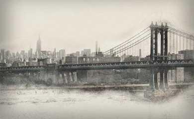 Poster Aged monochromatic panorama of New York City © XtravaganT