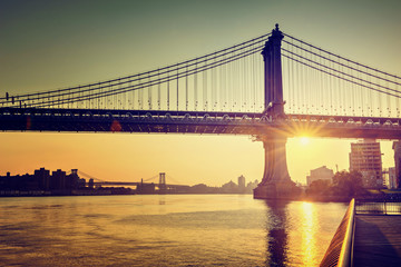 Sunset behind Brooklyn Bridge, New York