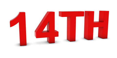 14TH - Red 3D Fourteenth Text Isolated on White