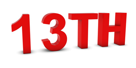 13TH - Red 3D Thirteenth Text Isolated on White