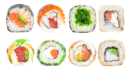 gros plan de la collection de sushis de fruits de mer japonais frais traditionnels