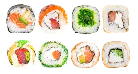 Abwaschbare Fototapete Sushi-bar Nahaufnahme der Sammlung traditionelle frische japanische Meeresfrüchte Sushi?