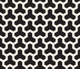 Vector Black and White Rounded Hexagonal Trinity Lattice Geometric Pattern