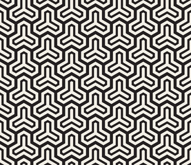 Vector Black and White Rounded Hexagonal Trinity Shape Outline Lattice Geometric Pattern