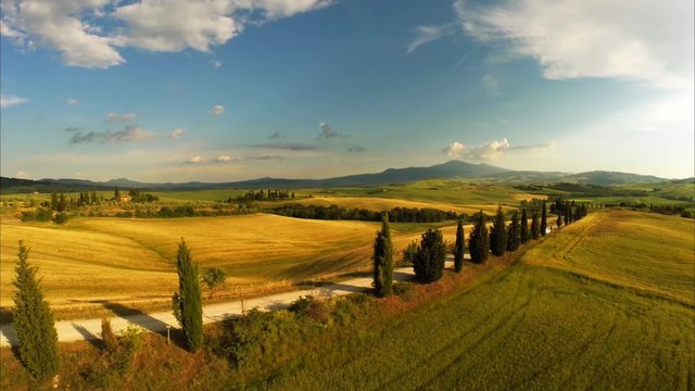 Typical landscape of the Val d'Orcia in Tuscany, Italy. Aerial view