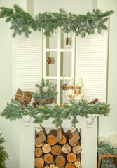 Christmas decorations with fireplace