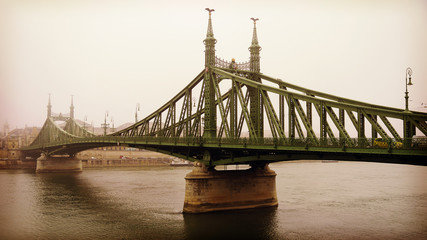 Freedom Bridge in Budapest, Hungary (misty morning)