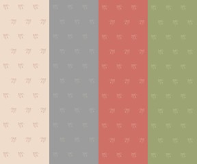 Four seamless texture. Pink, blue outlines of leafs on a pastel pink, blue, red, green background, hand drawn, vector