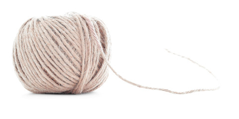 Orange wool skein, crochet yarn roll isolated on white background