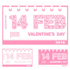 Set of vector patterns for design calendar with Valentine's day isolated on white background