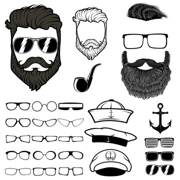 Hipster hair and beards. set of design elements