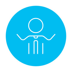 Man with raised arms line icon.
