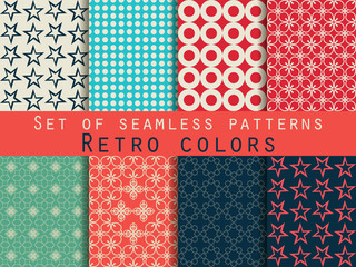 Set of seamless patterns. Geometric seamless pattern. Retro colo