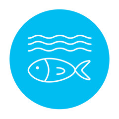 Fish under water line icon.