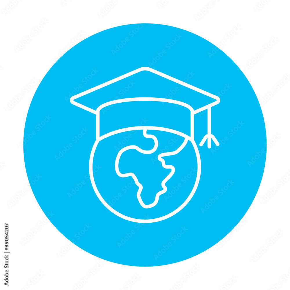 Poster Globe in graduation cap line icon.