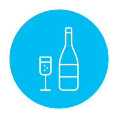 Bottle of champagne and glass line icon