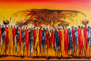 Typical Kenyan painting for tourists - obrazy, fototapety, plakaty