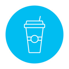 Disposable cup with drinking straw line icon.