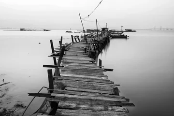 Peel and stick wall murals Black and white Black and white wooden jetty