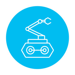 Industrial mechanical robot arm line icon.