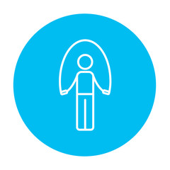 Man exercising with skipping rope line icon.