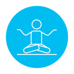 Man meditating in lotus pose line icon.