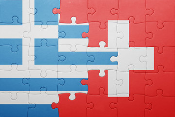 puzzle with the national flag of switzerland and greece