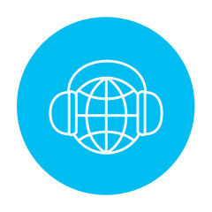 Globe in headphones line icon.