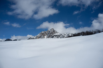 Fototapeta premium rocky summit sticking out of snow