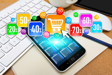 Shopping with mobile phone during sales