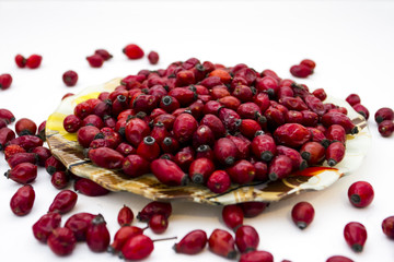 Dried rosehips on a plate