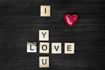 Wooden letters spelling I love you