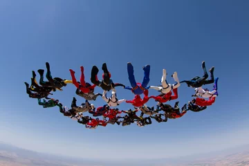 Rolgordijnen Skydiving big group formation, teamwork. © Mauricio G
