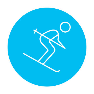 Downhill skiing line icon.