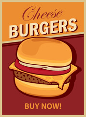vector banner with cheeseburger on retro style