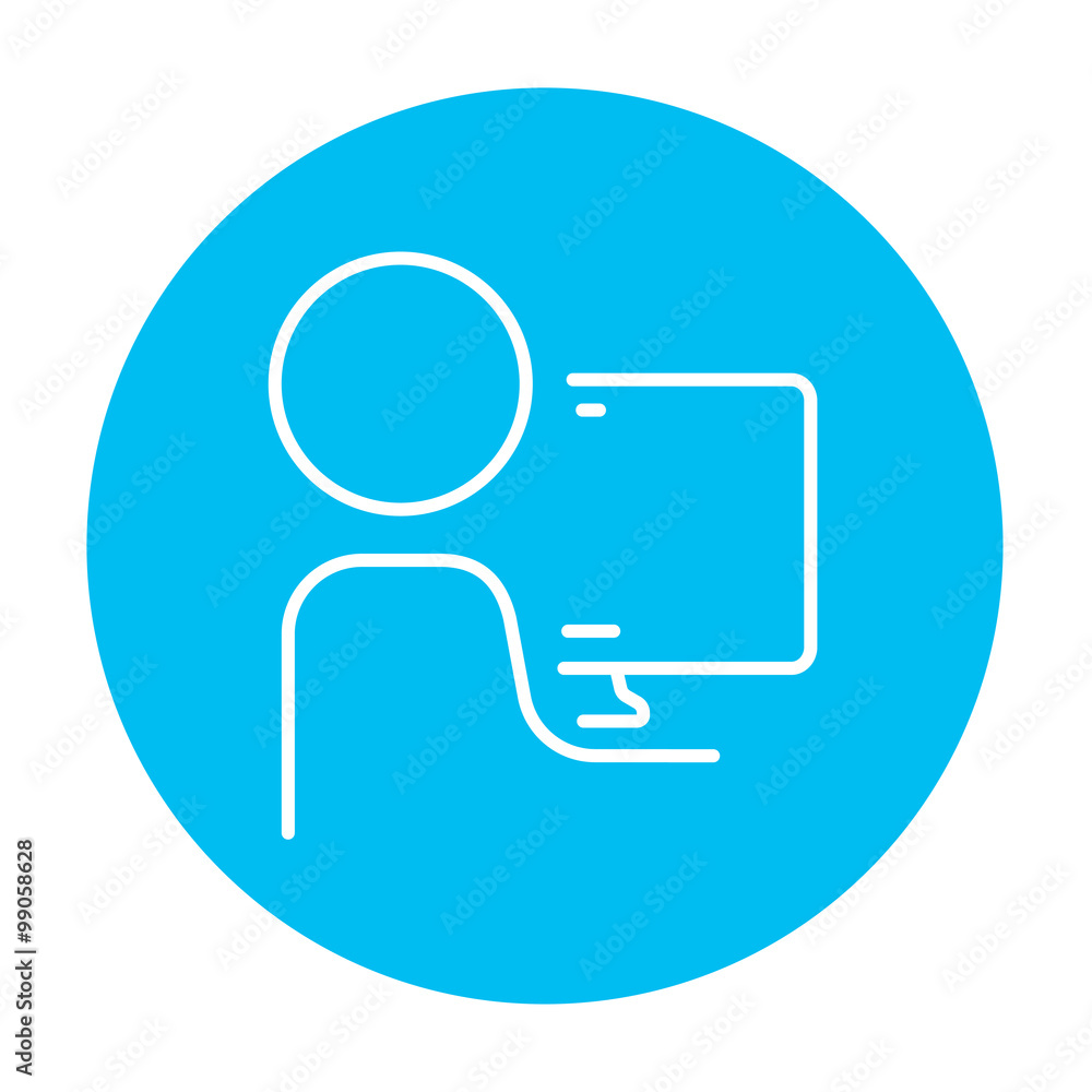 Aufkleber man working at his computer line icon.