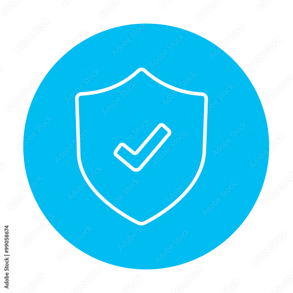 Poster shield with check mark line icon.