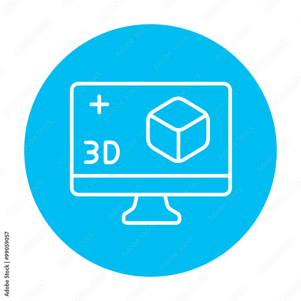 Poster computer monitor with 3d box line icon.