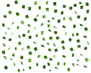 Green confetti on white background