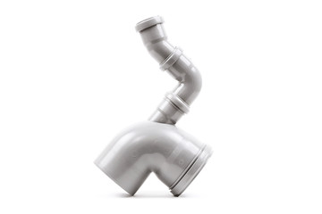 New gray drain pipe isolated on a white background