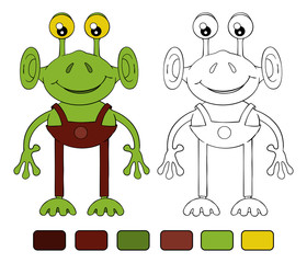 Funny cartoon alien. Coloring book