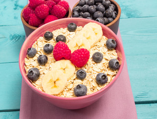 oat, oatmeal and fresh fruits