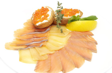 Sliced caviar sandwiches on white background
