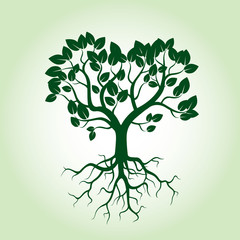 Green Apple Tree and Roots. Vector Illustration.